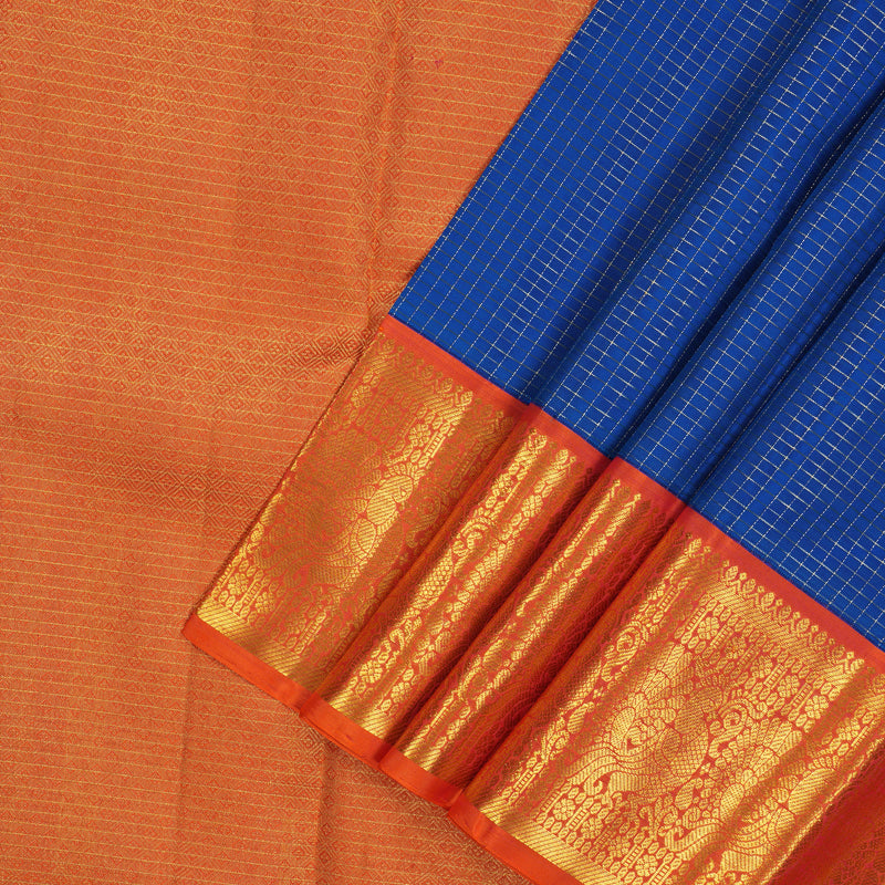 Hayagrivas Handloom MS Blue Kanjivaram Silk Saree with Orange border KBE1388J1-1