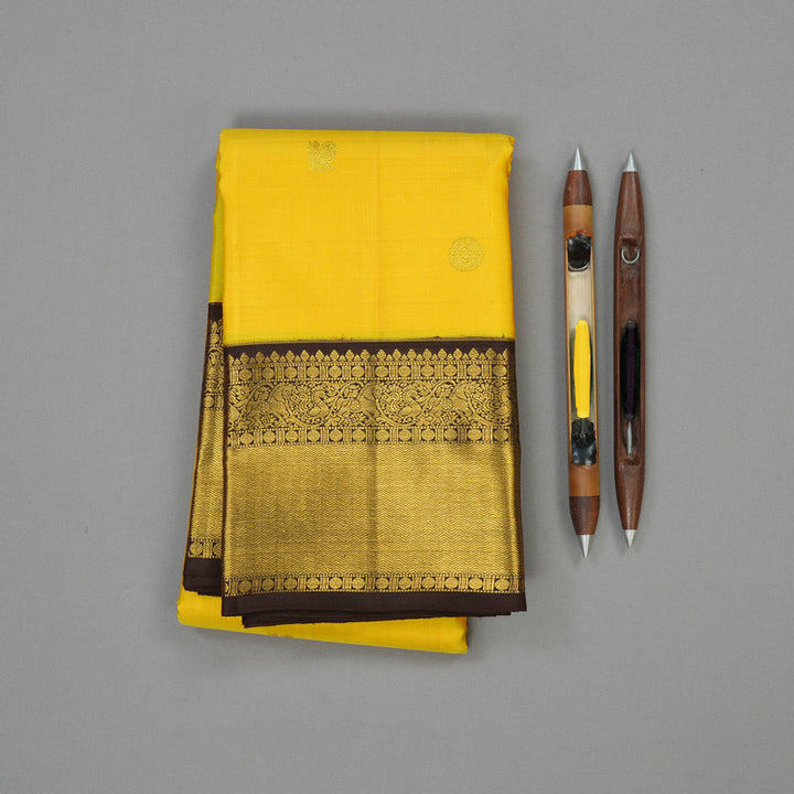 Hayagrivas Handloom Yellow Kanjivaram Silk Saree with Deep Brown Border KBE1388J2-8