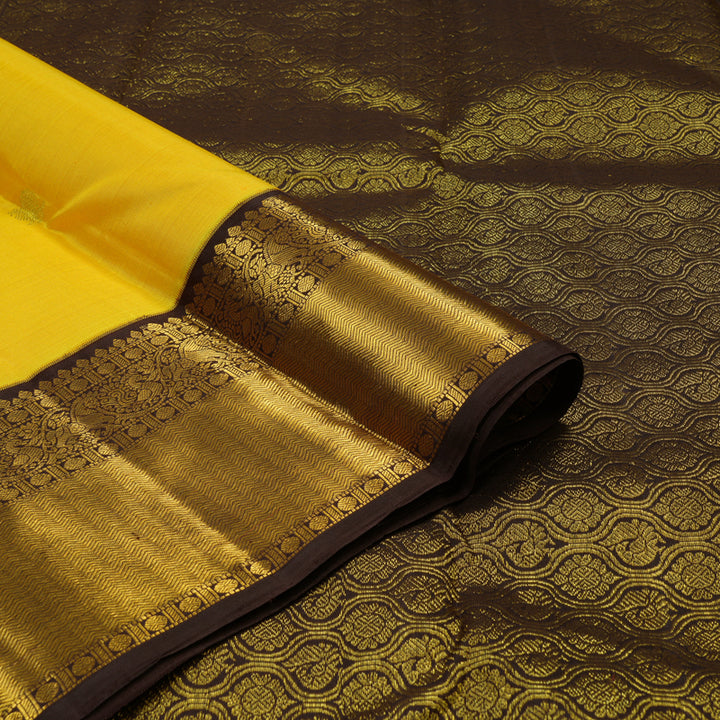 Hayagrivas Handloom Yellow Kanjivaram Silk Saree with Deep Brown Border KBE1388J2-8
