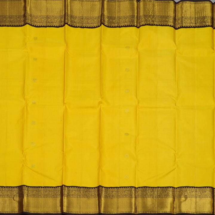 Hayagrivas Handloom Yellow Kanjivaram Silk Saree with Deep Brown Border KBE1388J2-8