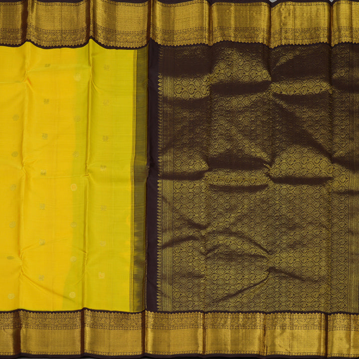Hayagrivas Handloom Yellow Kanjivaram Silk Saree with Deep Brown Border KBE1388J2-8