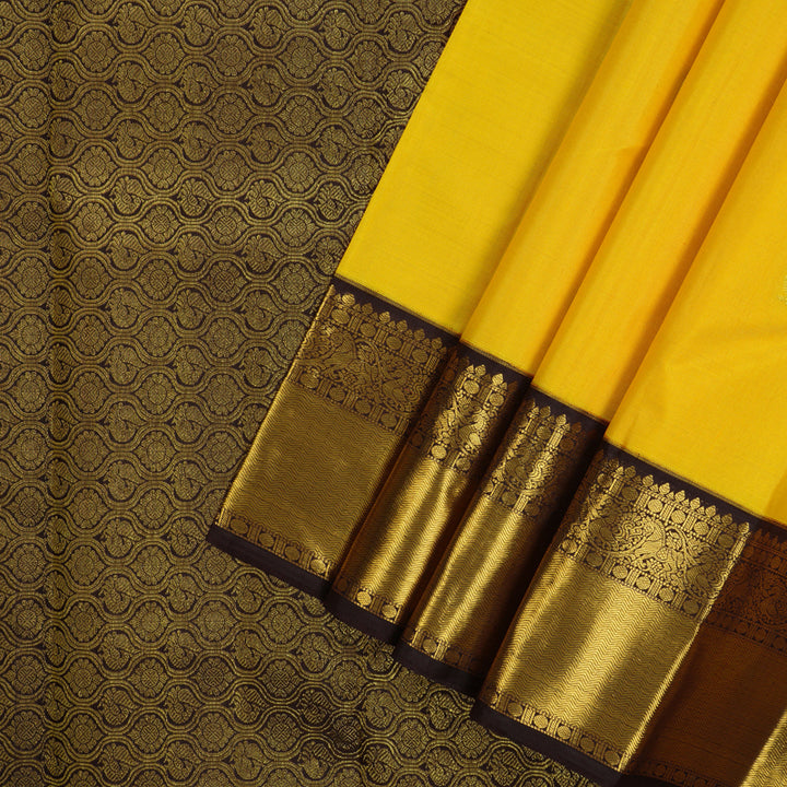 Hayagrivas Handloom Yellow Kanjivaram Silk Saree with Deep Brown Border KBE1388J2-8