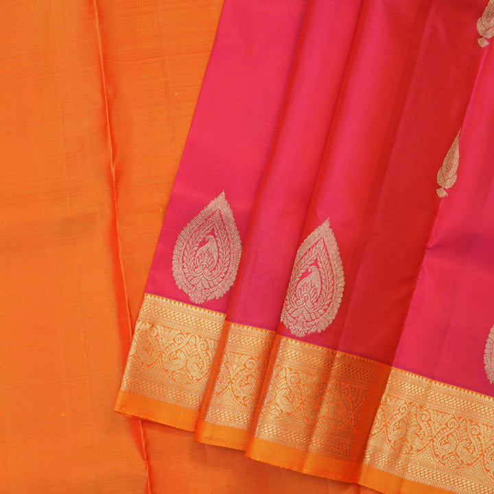 Hayagrivas Pink Kanjivaram Pattu Pavadai with Orange border KBE1389J10-1