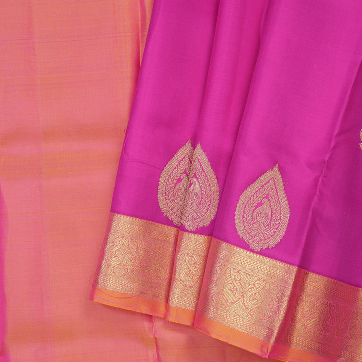 Hayagrivas Magenta Kanjivaram Pattu Pavadai with Orangish-Pink border KBE1389J10-2