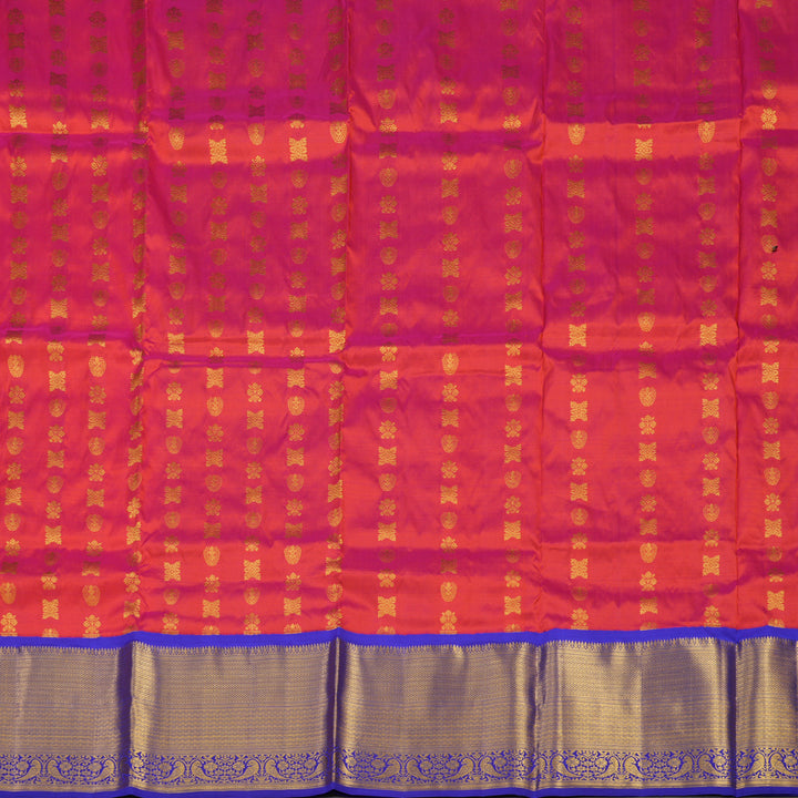 Hayagrivas Handloom Orangish Pink Kanjivaram Silk Pattu Pavadai with Purplish Blue Border KBE1389J21-1