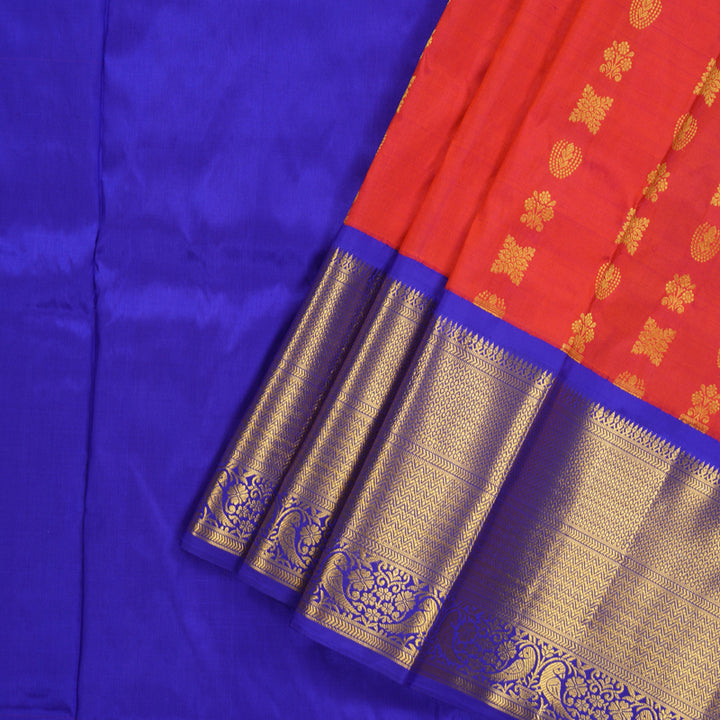 Hayagrivas Handloom Orangish Pink Kanjivaram Silk Pattu Pavadai with Purplish Blue Border KBE1389J21-1