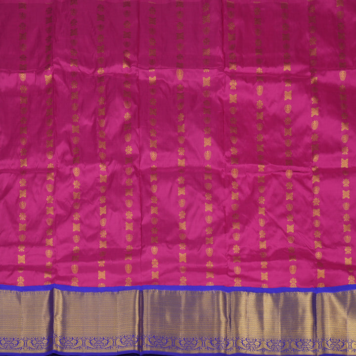 Hayagrivas Handloom Magenta Pink Kanjivaram Pattu Pavadai with Purplish Blue Border KBE1389J21-2
