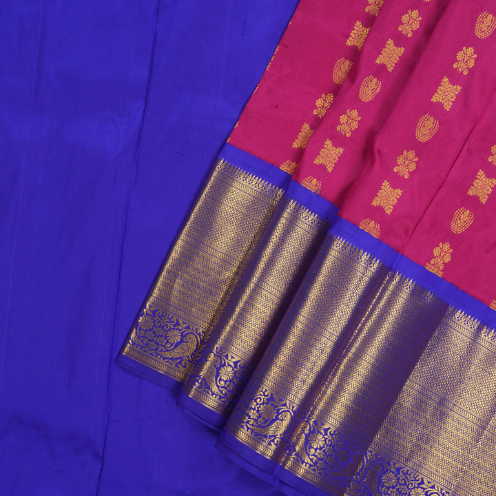 Hayagrivas Handloom Magenta Pink Kanjivaram Pattu Pavadai with Purplish Blue Border KBE1389J21-2