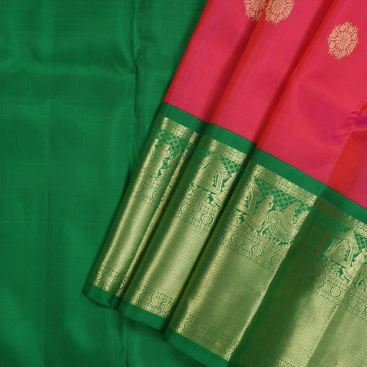 Hayagrivas Pink Kanjivaram Pattu Pavadai with Dark Green border KBE1389J24-1