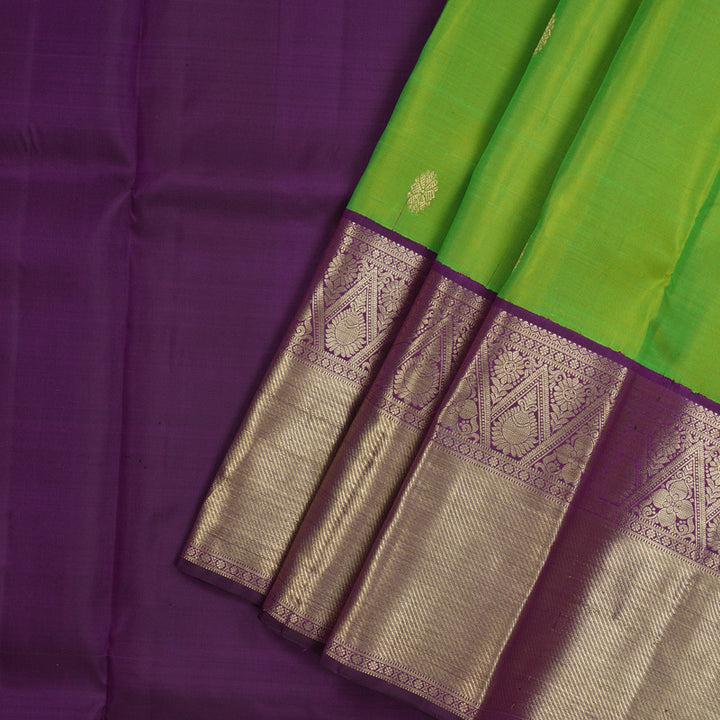 Hayagrivas Leaf Green Kanjivaram Pattu Pavadai with Violet border KBE1389J24-3