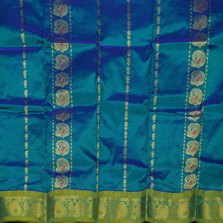 Hayagrivas Peacock Blue Kanjivaram Pattu Pavadai with Sage Green border KBE1389J5-1