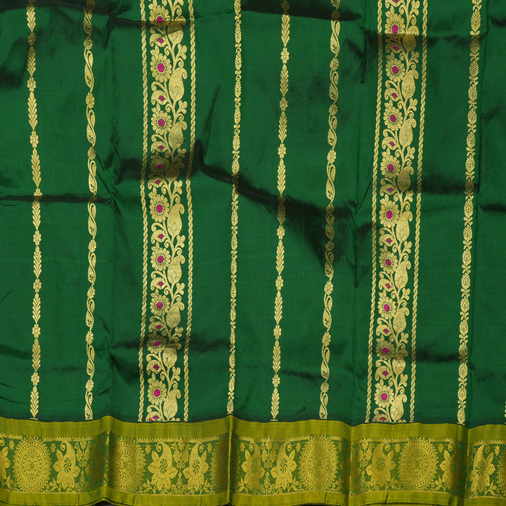 Hayagrivas Bottle Green Kanjivaram Pattu Pavadai with Sage Green border KBE1389J5-4