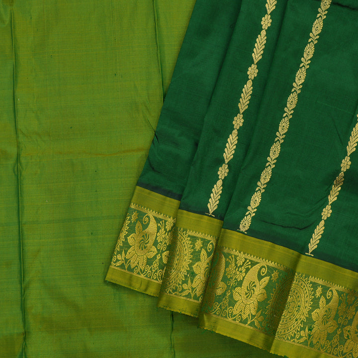 Hayagrivas Bottle Green Kanjivaram Pattu Pavadai with Sage Green border KBE1389J5-4