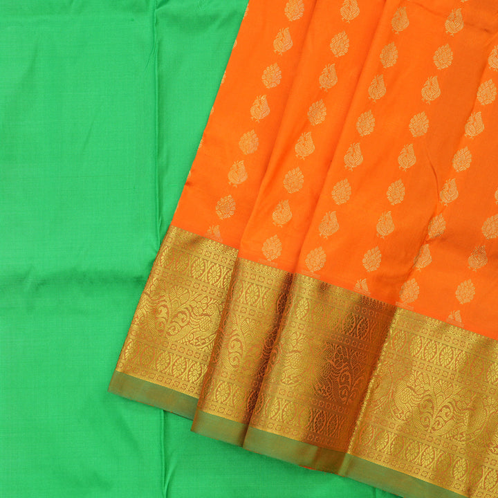 Hayagrivas Orange Kanjivaram Pattu Pavadai with Parrot Green border KBE1389J6-4
