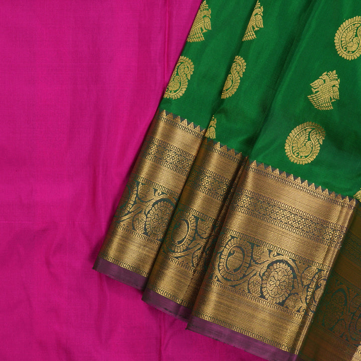 Hayagrivas Dark Green Kanjivaram Pattu Pavadai with Purple Border KBE1389J6-8