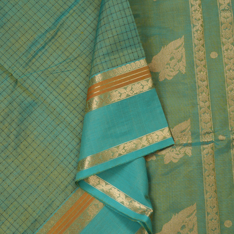 Hayagrivas Dual Tone (Green & Yellow) Pure Kanchi Silk Cotton Saree KBE1390J10-12