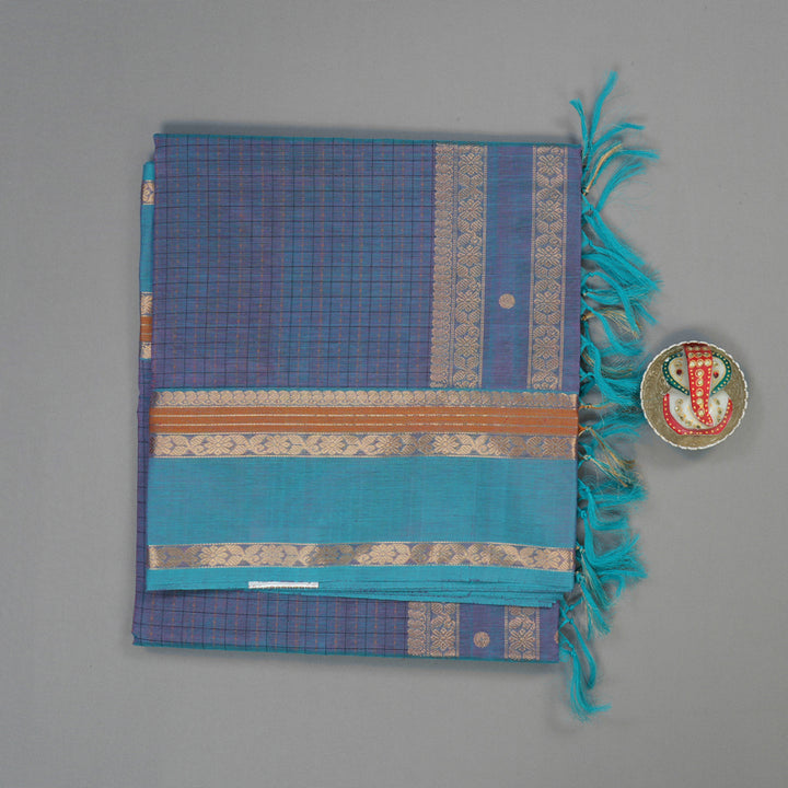 Hayagrivas Dual Tone (Sky Blue & Purple) Pure Kanchi Silk Cotton Saree KBE1390J10-3