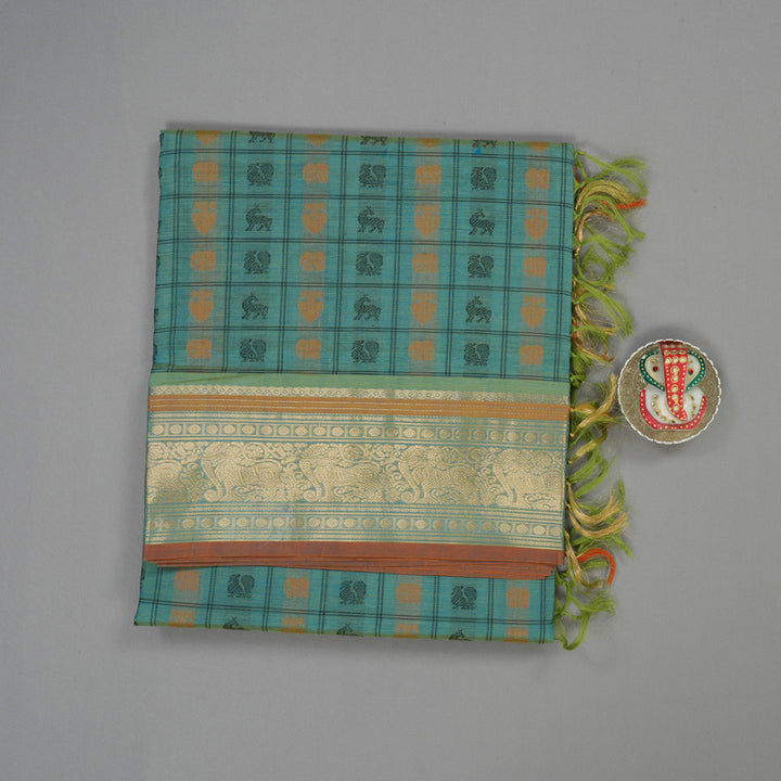 Hayagrivas Dual Tone (Green & Yellow) Pure Kanchi Silk Cotton Saree KBE1390J10-5