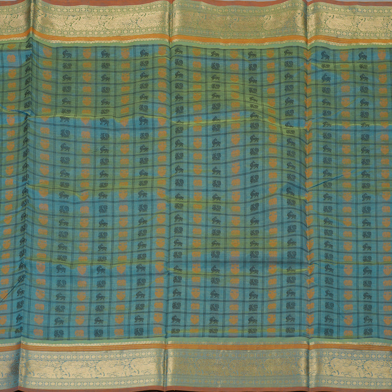 Hayagrivas Dual Tone (Green & Yellow) Pure Kanchi Silk Cotton Saree KBE1390J10-5