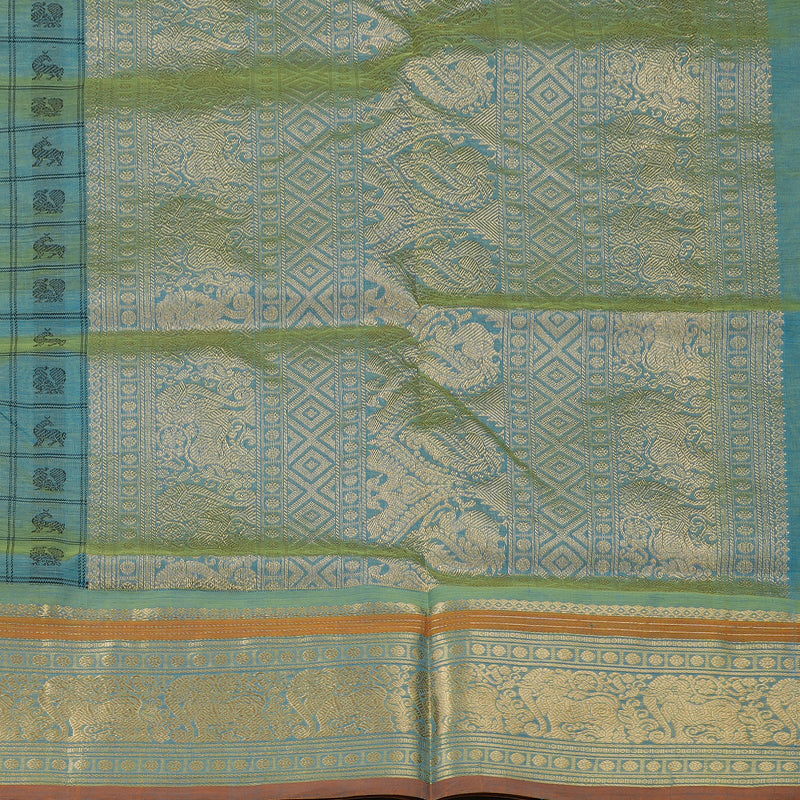 Hayagrivas Dual Tone (Green & Yellow) Pure Kanchi Silk Cotton Saree KBE1390J10-5