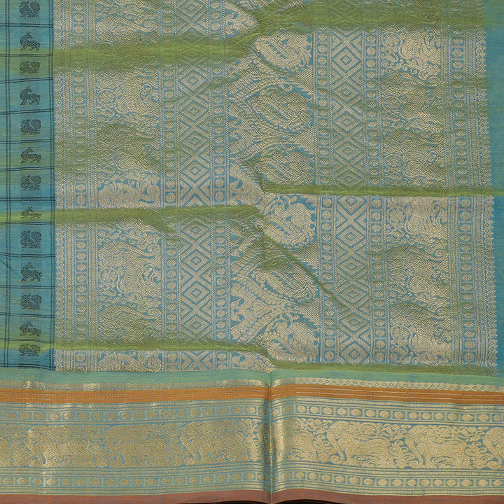 Hayagrivas Dual Tone (Green & Yellow) Pure Kanchi Silk Cotton Saree KBE1390J10-5