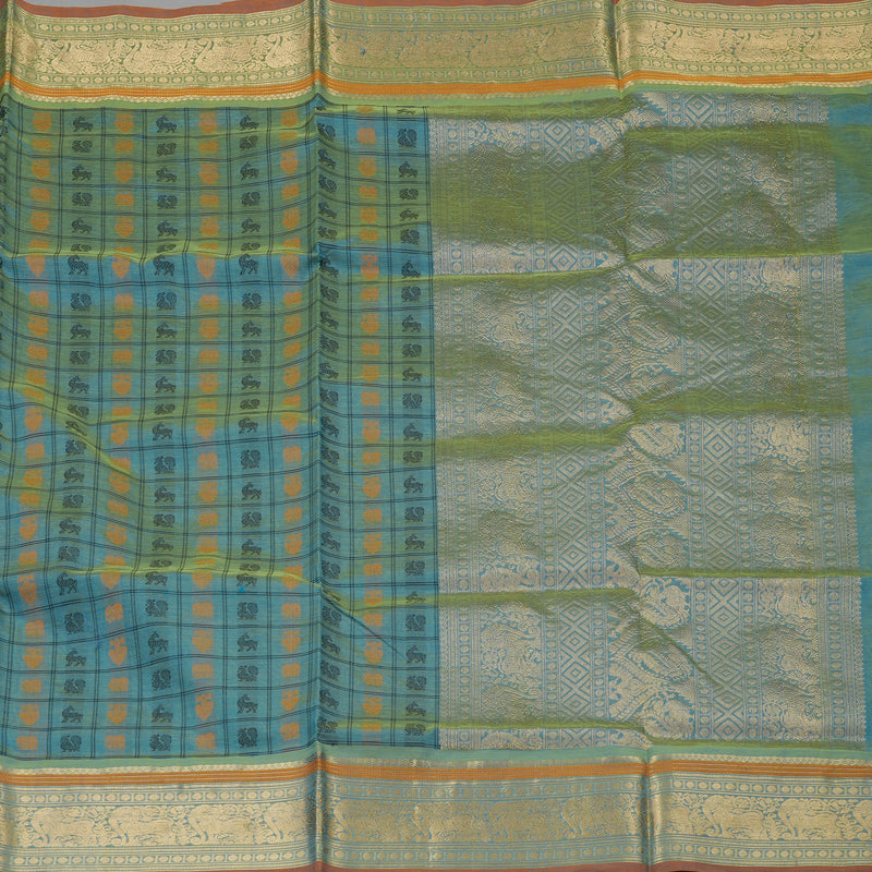 Hayagrivas Dual Tone (Green & Yellow) Pure Kanchi Silk Cotton Saree KBE1390J10-5