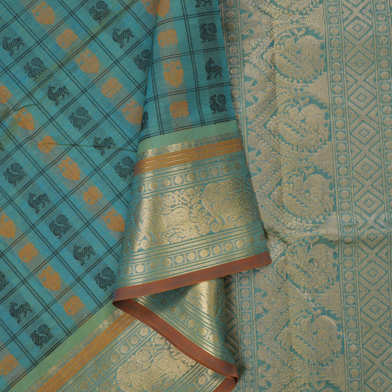 Hayagrivas Dual Tone (Green & Yellow) Pure Kanchi Silk Cotton Saree KBE1390J10-5