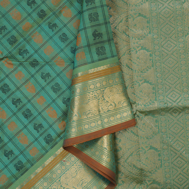 Hayagrivas Handloom Dual Toned Yellow & Green Pure Silk Cotton Saree KBE1390J10-7