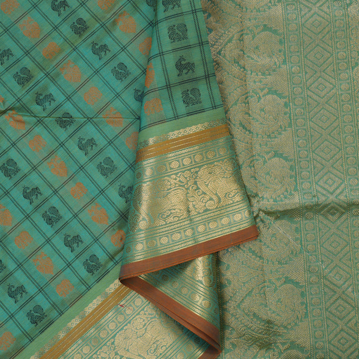 Hayagrivas Handloom Dual Toned Yellow & Green Pure Silk Cotton Saree KBE1390J10-7