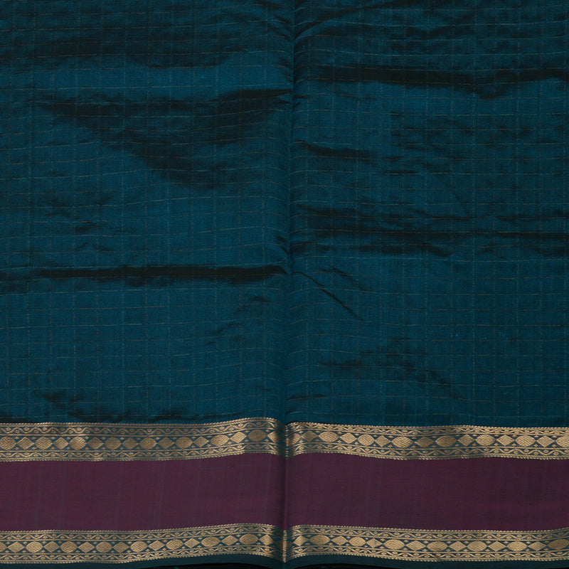 Hayagrivas Deep Peacock Blue Pure Kanchi Silk Cotton Saree with Wine Border KBE1390J4-2