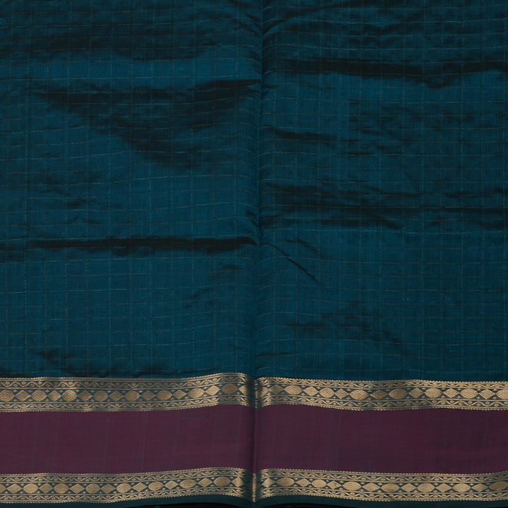 Hayagrivas Deep Peacock Blue Pure Kanchi Silk Cotton Saree with Wine Border KBE1390J4-2