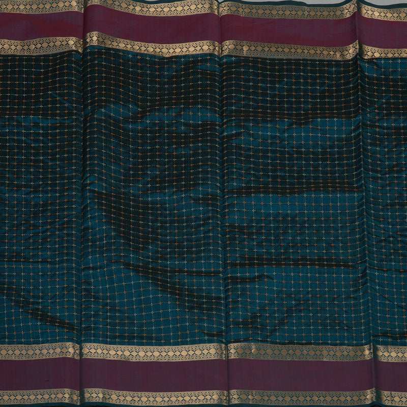 Hayagrivas Deep Peacock Blue Pure Kanchi Silk Cotton Saree with Wine Border KBE1390J4-2