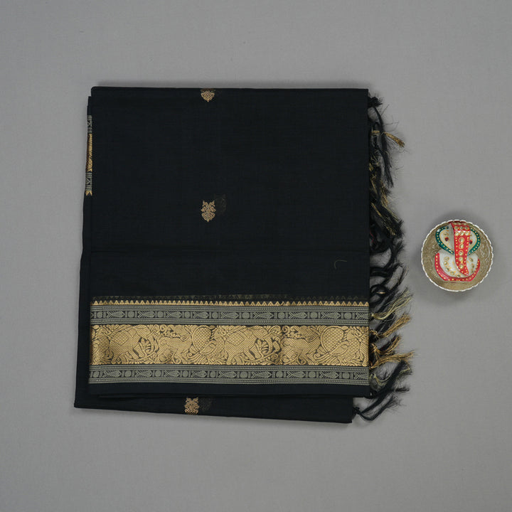 Hayagrivas Handloom Black Pure Silk Cotton Saree KBE1390J5-19
