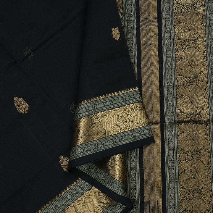 Hayagrivas Handloom Black Pure Silk Cotton Saree KBE1390J5-19