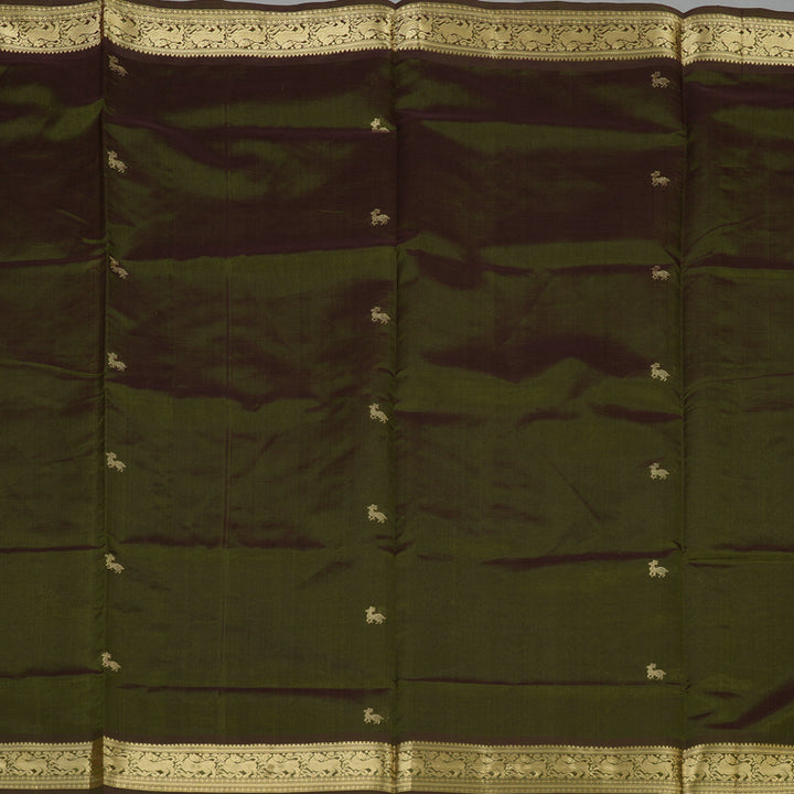 Hayagrivas Handloom Pure Silk Cotton Saree in Mehandi Green adorned with Deer motif KBE1390J5-5