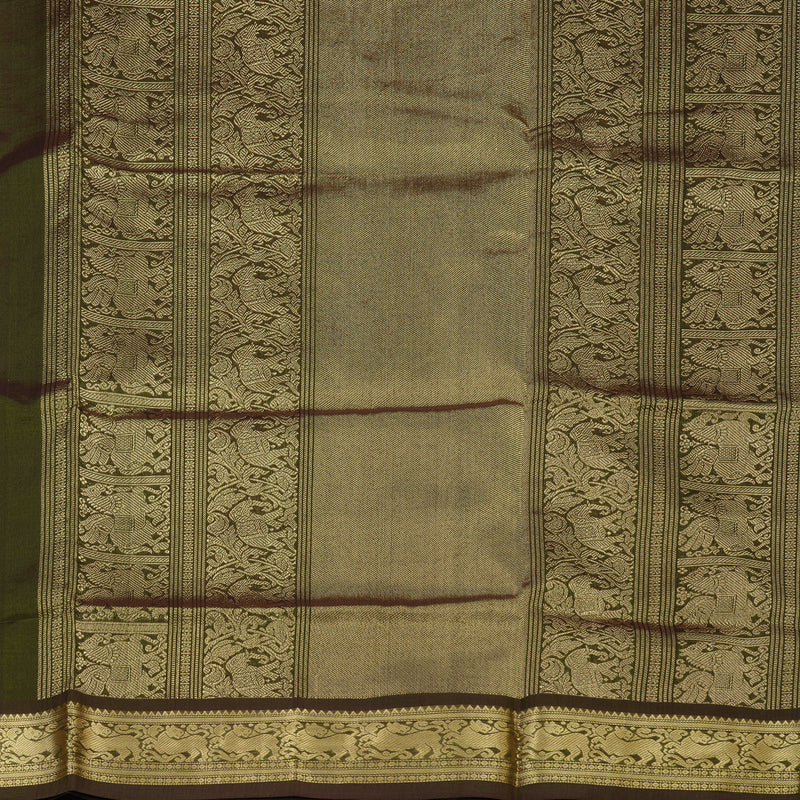 Hayagrivas Handloom Pure Silk Cotton Saree in Mehandi Green adorned with Deer motif KBE1390J5-5