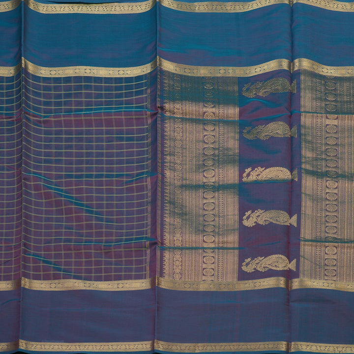 Hayagrivas Dual Toned Blue & Purple Kanchi Silk Cotton Saree KBE1390J7-7
