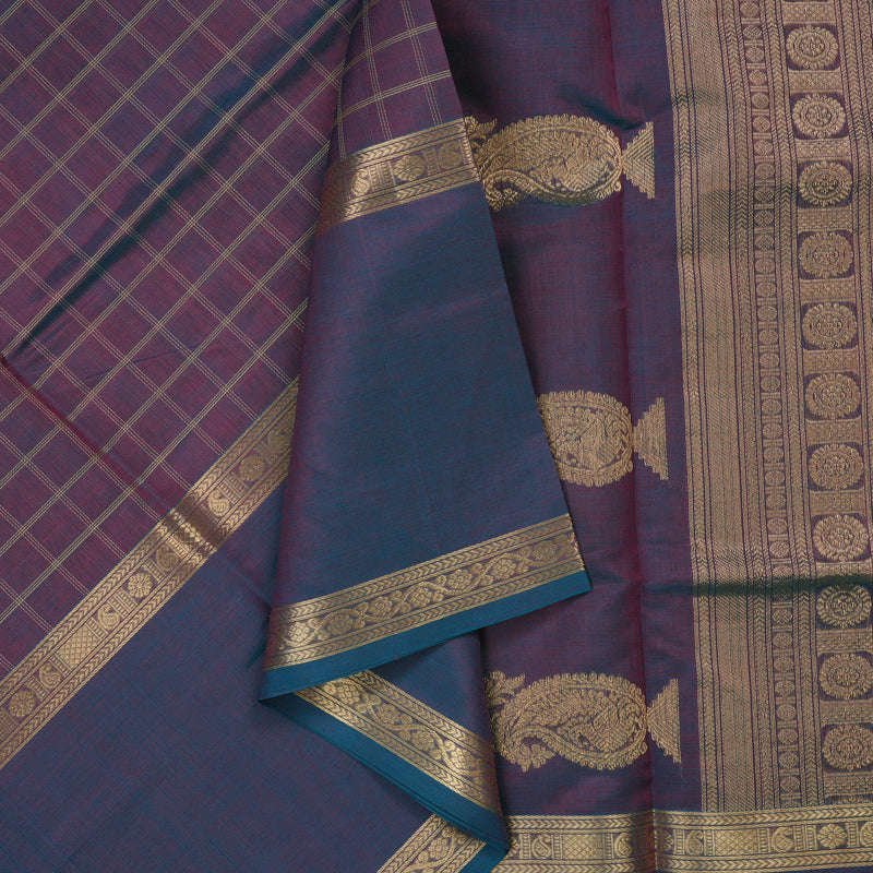 Hayagrivas Dual Toned Blue & Purple Kanchi Silk Cotton Saree KBE1390J7-7