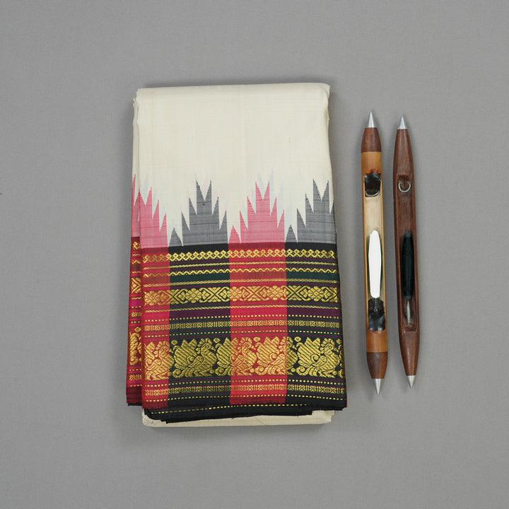 Hayagrivas Handloom Half White Kanjivaram Silk Saree with Multicolour Border KBE1398J1-1