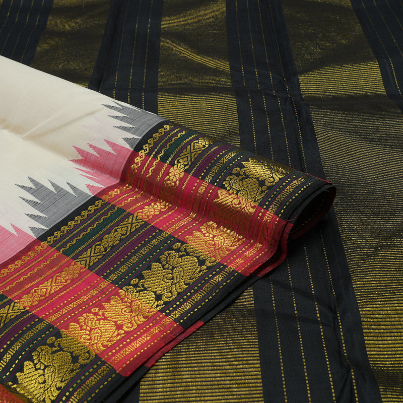 Hayagrivas Handloom Half White Kanjivaram Silk Saree with Multicolour Border KBE1398J1-1