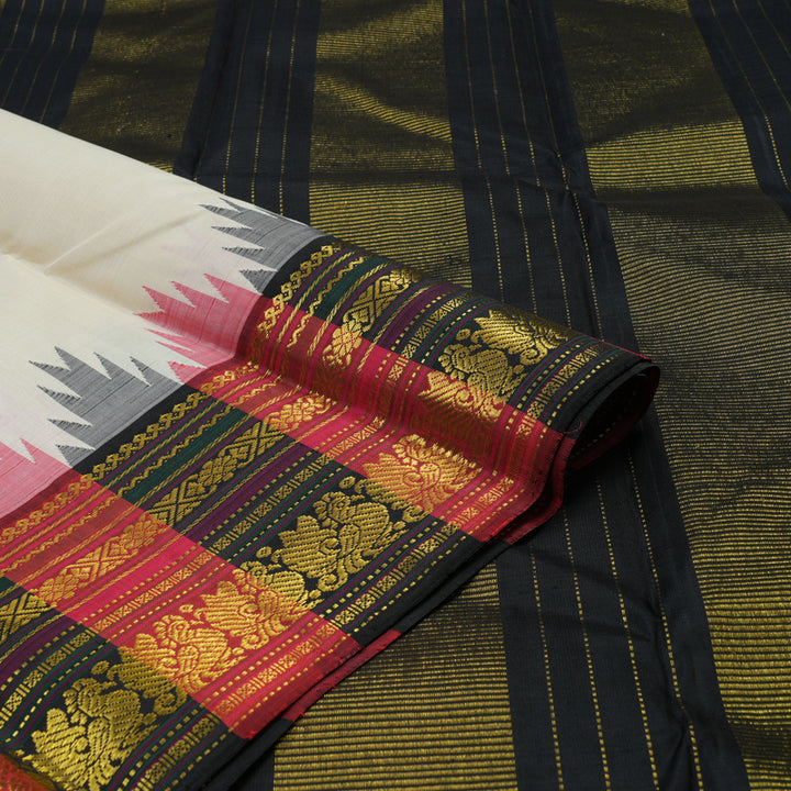 Hayagrivas Handloom Half White Kanjivaram Silk Saree with Multicolour Border KBE1398J1-1