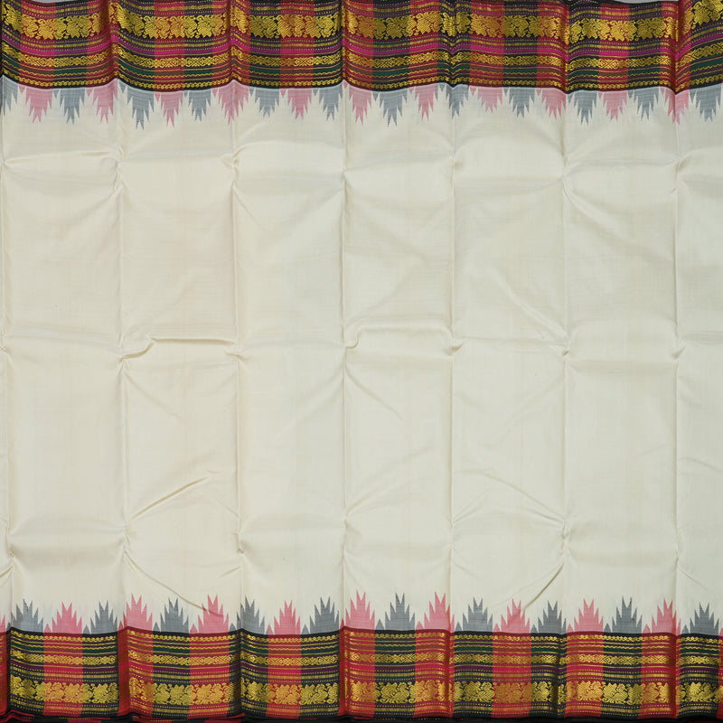 Hayagrivas Handloom Half White Kanjivaram Silk Saree with Multicolour Border KBE1398J1-1