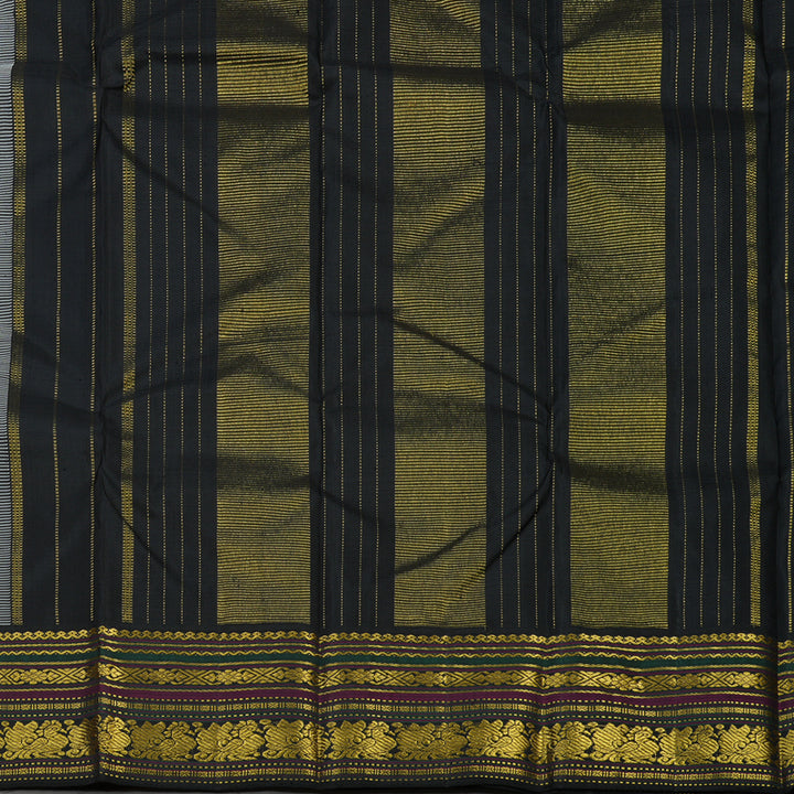 Hayagrivas Handloom Half White Kanjivaram Silk Saree with Multicolour Border KBE1398J1-1