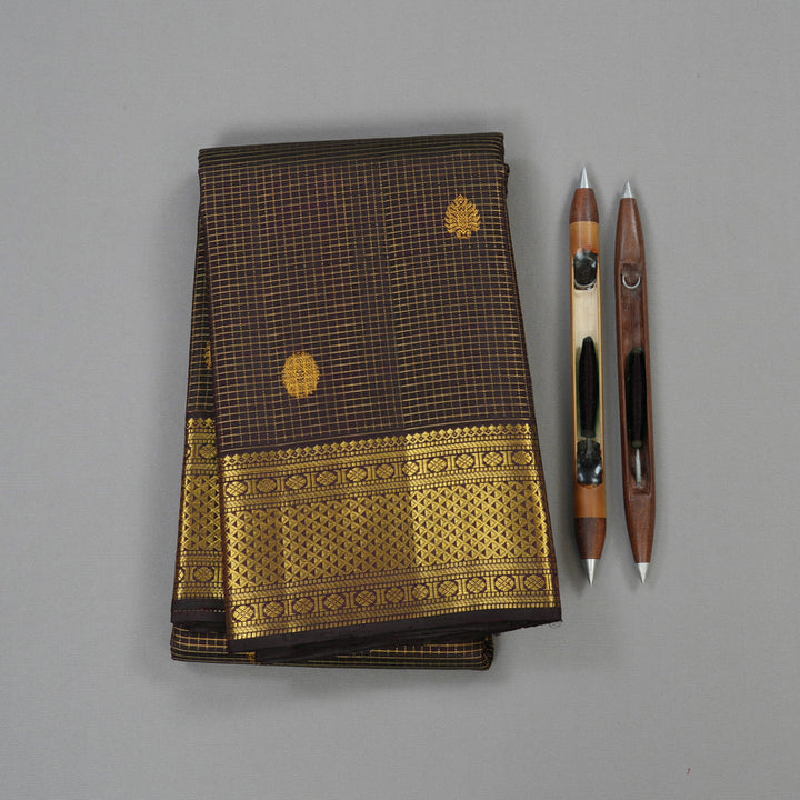 Hayagrivas Handloom Pure Kanjivaram Silk Saree in Opulent Dark Brown KBE13D6-1