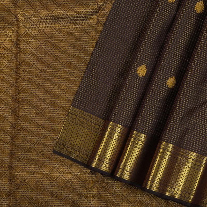 Hayagrivas Handloom Pure Kanjivaram Silk Saree in Opulent Dark Brown KBE13D6-1