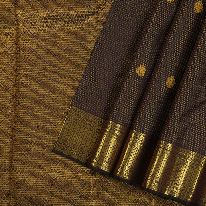 Hayagrivas Handloom Pure Kanjivaram Silk Saree in Opulent Dark Brown KBE13D6-1