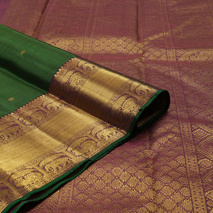 Hayagrivas Handloom Bottle Green Kanjivaram Silk Saree with Wine Purple Border KBE1401J2-1
