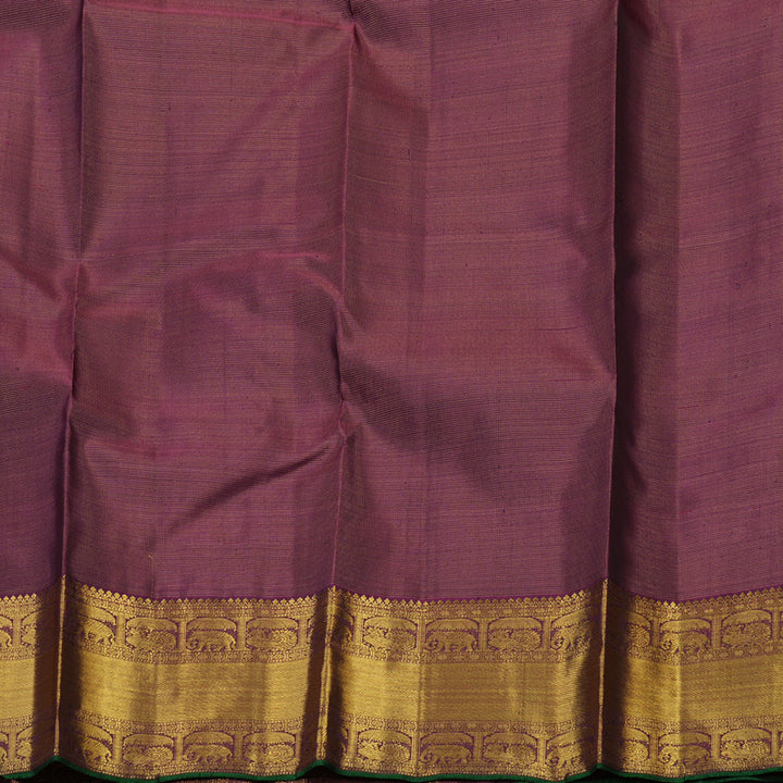 Hayagrivas Handloom Bottle Green Kanjivaram Silk Saree with Wine Purple Border KBE1401J2-1