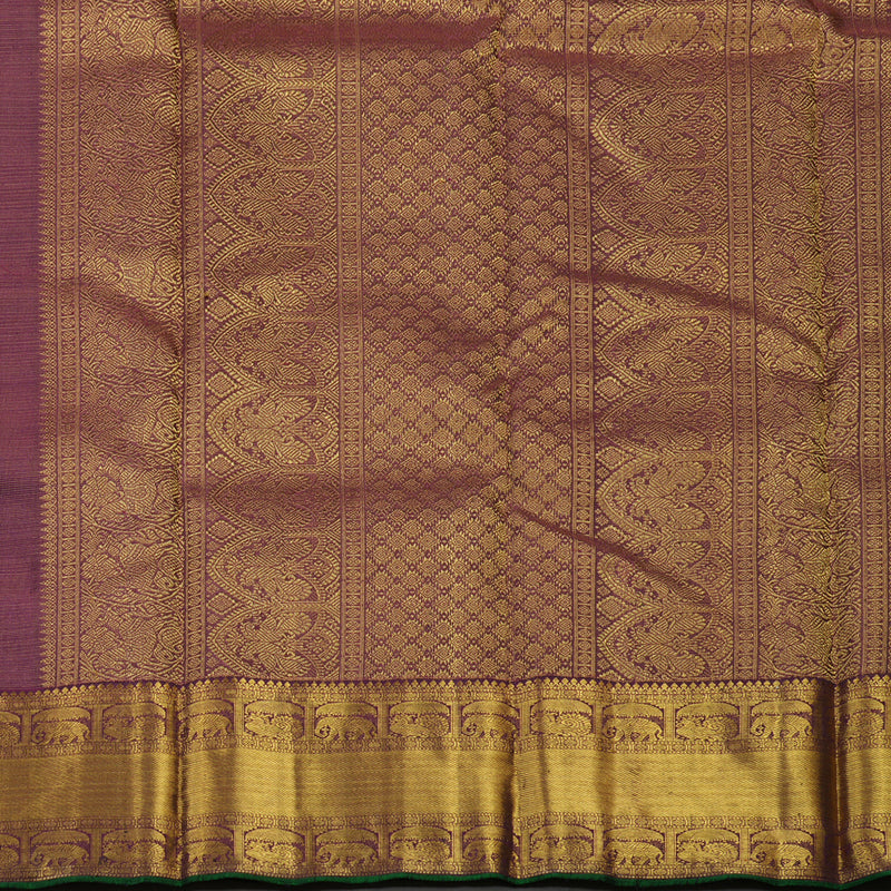 Hayagrivas Handloom Bottle Green Kanjivaram Silk Saree with Wine Purple Border KBE1401J2-1
