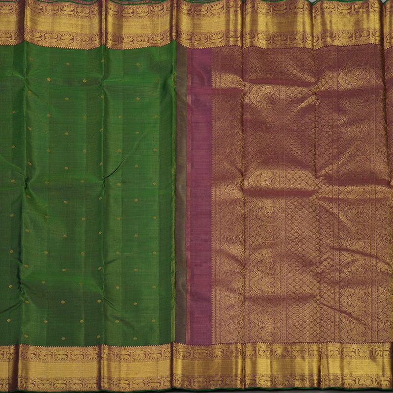 Hayagrivas Handloom Bottle Green Kanjivaram Silk Saree with Wine Purple Border KBE1401J2-1